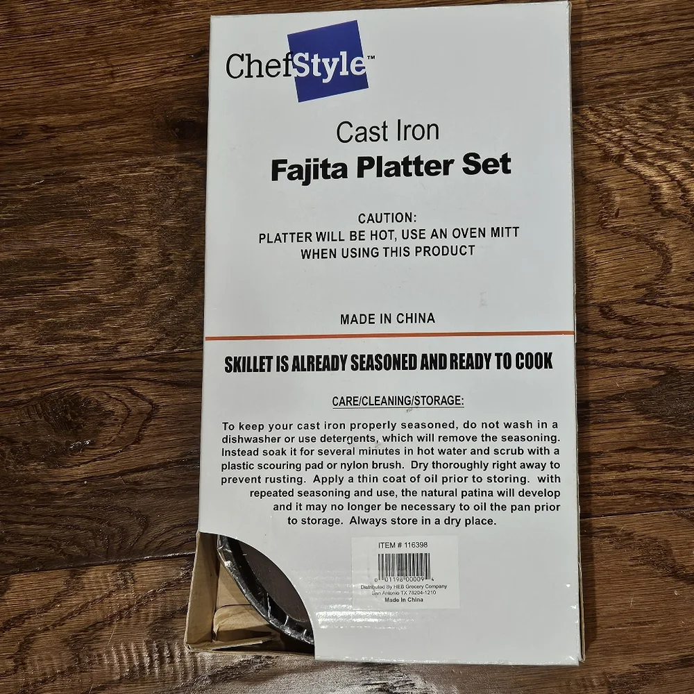 Chef Style Cast Iron Fajita Platter Set - 3 Piece, New In Box